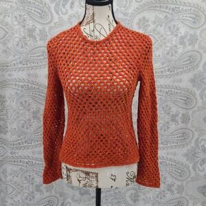 Vintage retro crochet sweater 70's orange SZ Small Hippie Festival Grandmacore